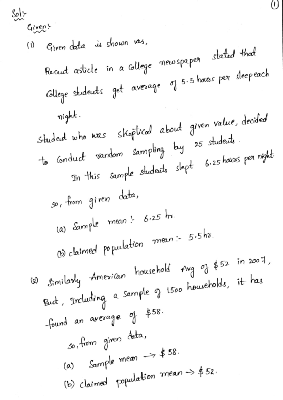 Sol: ven 0 as, Recaut astele in a llrgepape statad that studed who es skiptral aboudl nd to (onduct ซandom Sampling by 25 iven Value so, from qi ven data, (a) Sample mean62 hr 52 i 3005, 58 ound an avesa9e o ,om ver data, Sample memnse (b) Claimed fofolation mean → $ 52