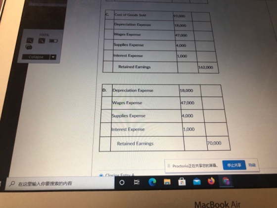 k. Cost of Goods Sold 92.000 Depreciation Expense 18.000 100% Wages Expense 147,000 Supplies Expense 14.000 Collapse interest