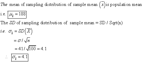 p cn smple a i.e. 1,-188 The SD of sampling distribution of sample mean 12. σ--SDK SD Sqrt(n) 41/ 100 4.1