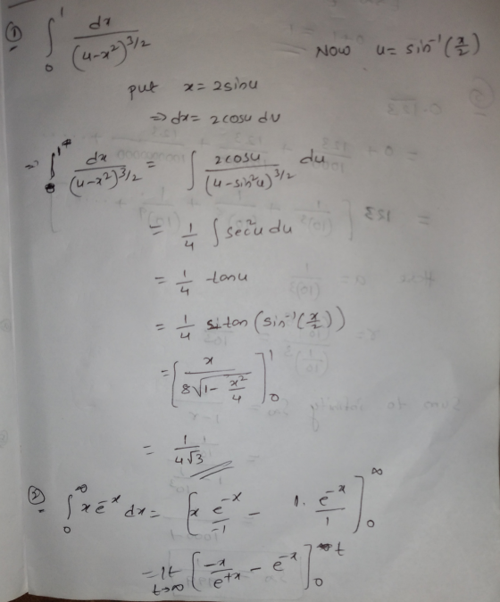 d? os Now us = sin (2/2) put 2= 2 sinu = da= 2 cosu du du cocos 2 cosu duon (4-22] / ESI (4-sine) 3/2 1 ssecudu tonu 4 Siton