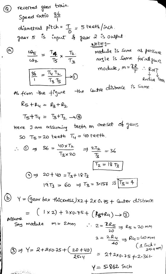 Speed ratio 36 argle is same for all gears reverted gear train. diametral pitch= I 5 teeth linch. is input & gear a is output