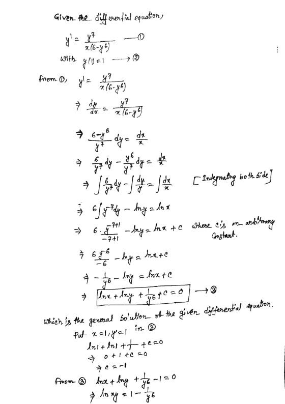 Given the differential equation, 0 ya yt 266-46) with gival from 0, yla ye x (6-46) dy y7 » (6-16) ax 6 6-yo dr 2 dy = one x