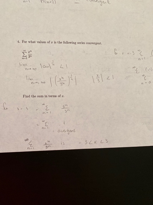 ht2 univergent 4. For what values of is the following series convergent. lim lank & LI nas w I <! MA Find the sum in terms of