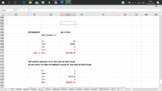 v . 03-54 ENG 25-03-202027 - X fic AH301 - 299 300 : X AE AF AG AH AI AJ Formula Bar AK AL AM AN A 301 302 RETIREMENT BA II P