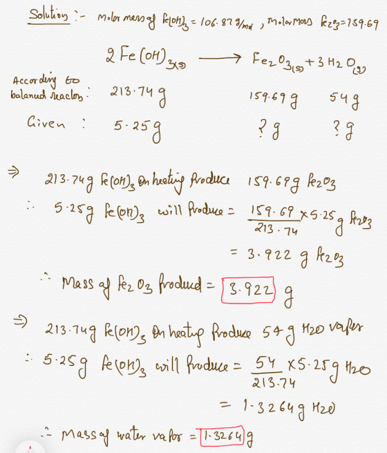 Solution :- Molor mars af felonda = 106.879/ml , Mola Mors fez0z=159.69 According to balanced reactory. 213.749 213-74 2 Fe (