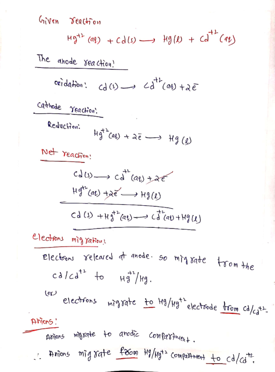 Given reaction Hgth (aq) + Cd(s) - Hg (1) + Cat (ar) The anode reaction! oridadion cd (1) Cath (aq) +ae cathode Yeaction Redu