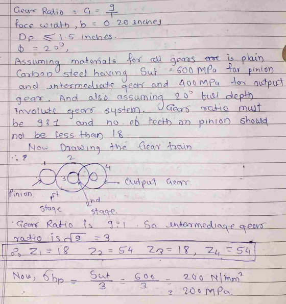 Gears Ratio ご2D Assumi mateialsu geans mot is plain -600 MPa for-pinion gears And alsd as tmearstio mut | he gait -and no, ob