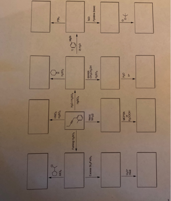HNO, H,SO AICI, H2SO4 Fuming H2SO4 HO/HASO, HgSO4 2) HO excess Excess BryFeBig Na(s) NHEID CHCHOH H2SO4 Pyridine (base) MCPBA