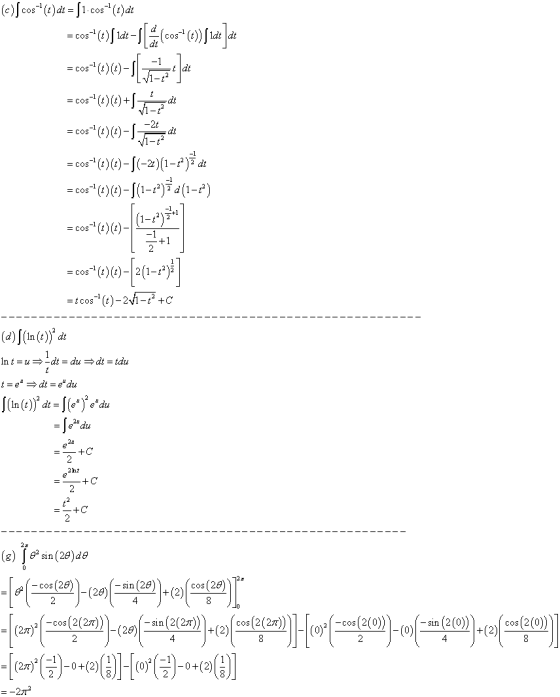 ()ſcos(t)dt = 1.cos(t)dt = 08°(e)idt - 1 [. (003 (e)ſtat ]dt 2008+(36)-1| =c054(1)(0)+722 =c054(1(0-1771 dt -21 cos+()(1)-[