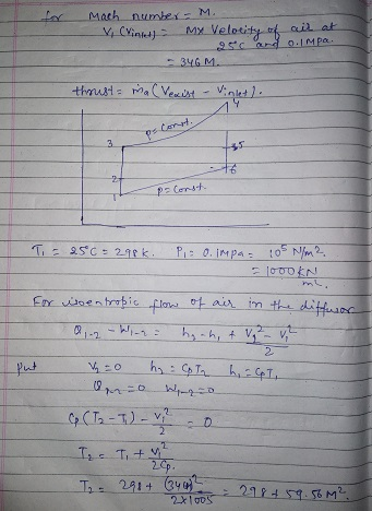 Mach number- M. V, Crinkt) My Velocity of air at 9 card 0.1 MPa. -346 M. thrustma (Vexist - Vinlet). os con 3 76 2 - Const. T