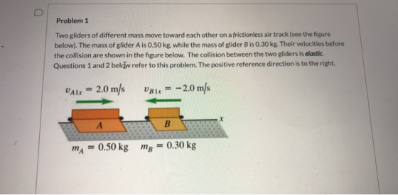 U Problem 1 Two gliders of different mass move toward each other on a frictionless air track (see the figure below). The mass