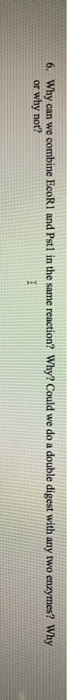6. Why can we combine EcoR1 and Pstl in the same reaction? Why? Could we do a double digest with any two enzymes? Why or why