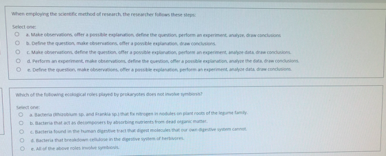 When employing the scientific method of research, the researcher follows these steps: Select one: O a. Make observations, off
