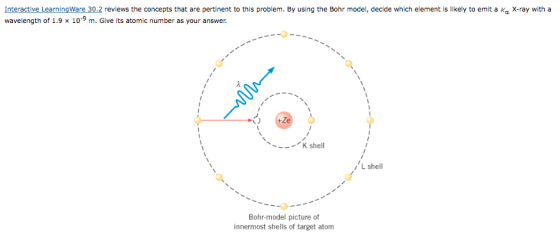 Interactive Learning Ware 30.2 reviews the concepts that are pertinent to this problem. By using the Bohr model, decide which