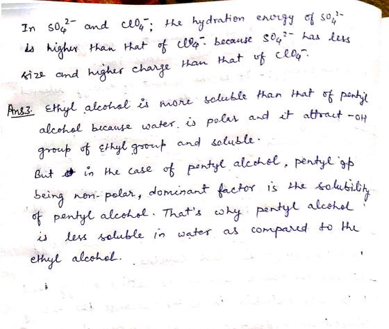 In 50c2- and clot; the hydration enougy of Soul is higher than that of cle because 504² has less size and higher charge than