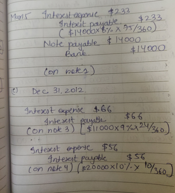 Maxi5 Interest expense $233 Interest payable $23 ($14odox 6% x 75/360) Note payable $ 14000 Bank $14000 con notes are © Dec 3
