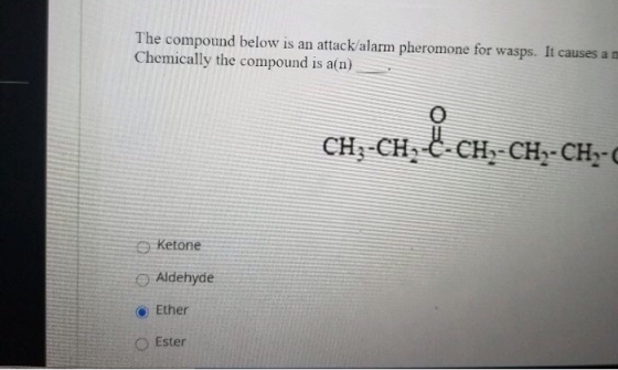 The compound below is an attack/alarm pheromone for wasps. It causes an Chemically the compound is an) CH, CH, C-CH, CH - CHy