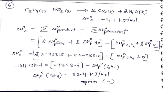 1. UU Chucg) +302(g) 2 CO2(g) + 2 ho(4) OHC =-1411 kJ/mol stoc = { ship product - {stifReactant = [a sucos + 2 Dufto] - pomp