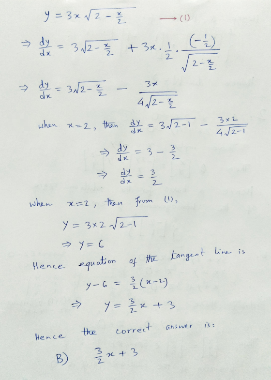 y = 3x √ 2 - 2 / - dy = 342 - 2 + 3x. I (-1/2) 2 2 - 4 dy 322 - 2 / 30 da 4,2 - 4 when x=2, then dy dr = 3√2-1 3x2 412-1 dy -