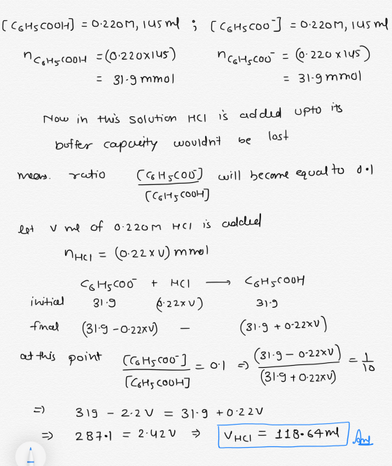 (Conscoolt] = 0.220M, 145 ml ; [Conscoo] = 0.220M, 145 me ncohgco0l4 = (0.220x1us) nahecoo - (0-220x145) = 31.9 mmol = 31.9 m