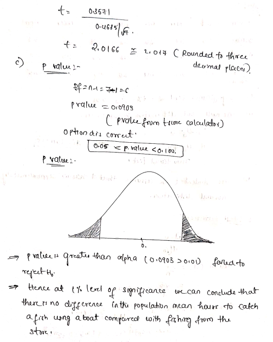 ta 03571 0-4685) shout t = 2.0166 ~ 2,017 C Rounded to three decimal places). c) P value 11 of an-15741=6 pralue = 0.0909 ( p