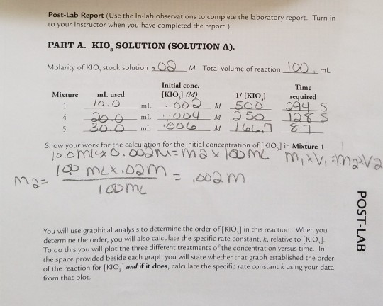 Post-Lab Report (Use the In-lab observations to complete the laboratory report. Turn in to your Instructor when you have comp