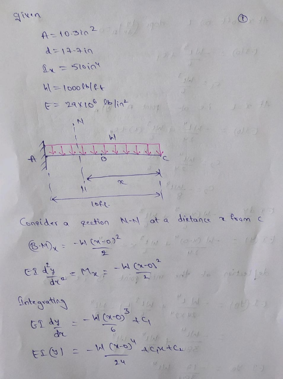 given alu A= 10.3102 d=17-tin a = sloine hl=1000lblet = 29x108 lb link 20 Consider a section Non at a diktance & from ce M =