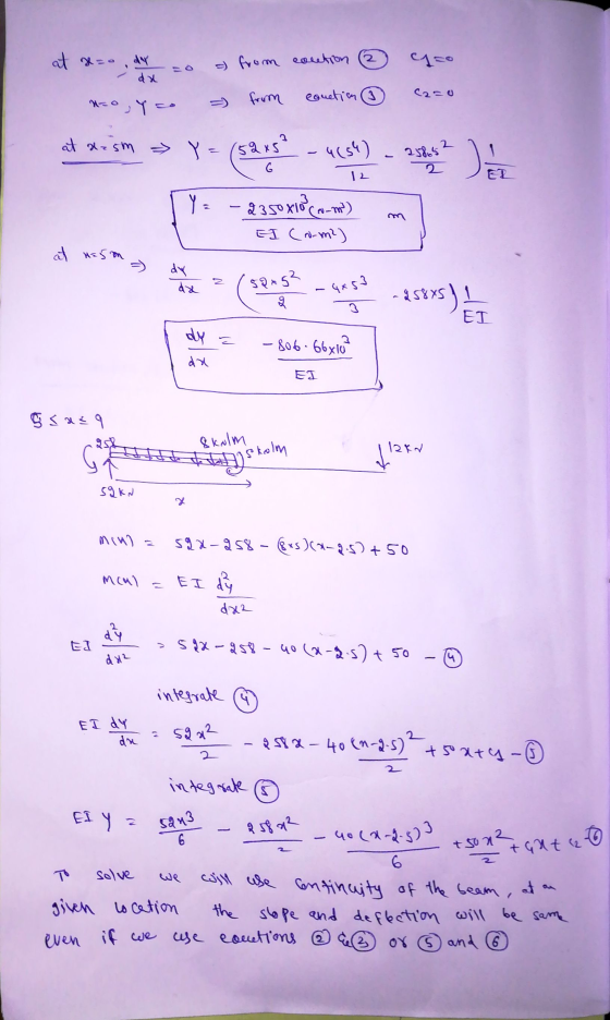 at s=o, dar - from caution 2 45o 11 dx from couction & n=0, Y = at xism > Y= (52x5² - 4654) 25805 2 Da G 12 Y = - 2350x10cm-m