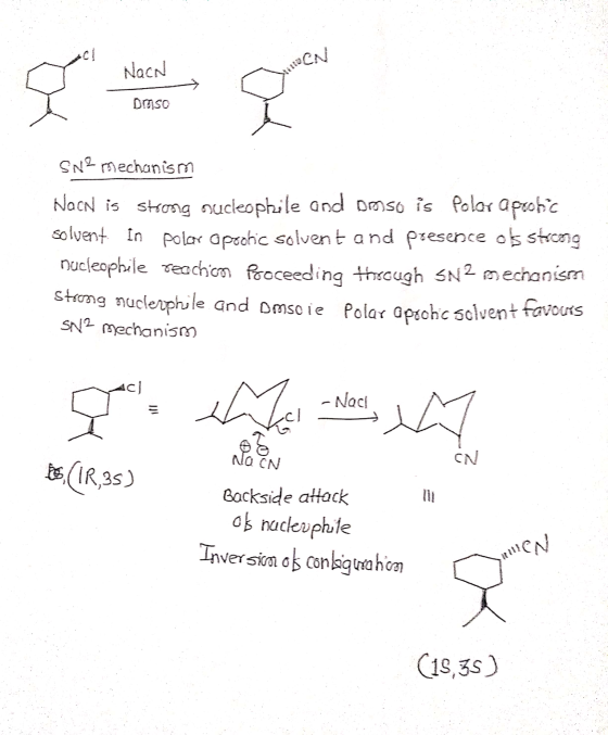 Nach CN DMSO SNP mechanism Nach is strong nucleophile and omso is Polor a pocho solvent in polar Gpochic solvent and presence