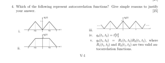 4. Which of the following represent autocorrelation functions? Give simple reasons to justify your answer. [25] 9,6) 4,6) 140