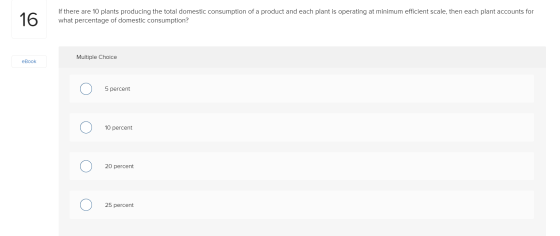 If there are 10 plants producing the total domestic consumption of a product and each plant is operating at minimum efficient