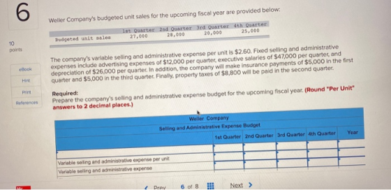 Weller Companys budgeted unit sales for the upcoming fiscal year are provided below: Dudgeted unit Sales 1st Quarter 2nd Qua