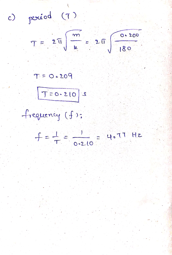 c) period (7) 0 200 T = 21 21 = 211 le 180 T = 0.209 T=0.210s (1-0-240 frequency (f); f=t 11 4.77 Hz T 0.210