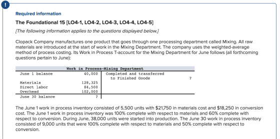 Required information The Foundational 15 (LO4-1, LO4-2, LO4-3, L04-4, L04-5] [The following information applies to the questi