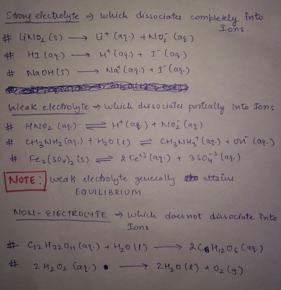 Stroue electuolyte wich dissociats completly into Ton s laleak elect。しy te→ utich dus & ouatu partially into 40ns NOTE uveak