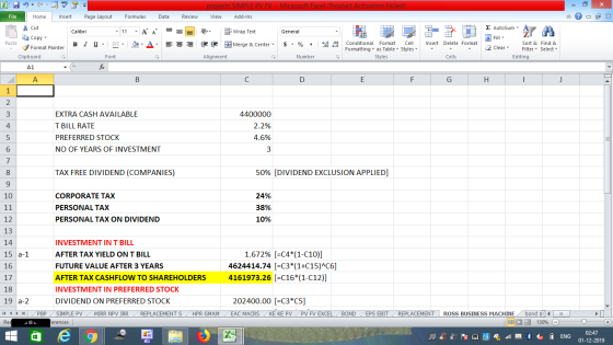 projects SIMPLE PV FV - Microsoft Excel (Product Activation Failed) View Add-Ins Formulas Data Review - 2x 11 A = = = V Gener