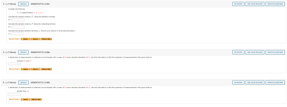 3. [-/1 Points] DETAILS MENDSTAT15 2.2.001. MY NOTES ASK YOUR TEACHER PRACTICE ANOTHER Consider the following. n = 5 measurem