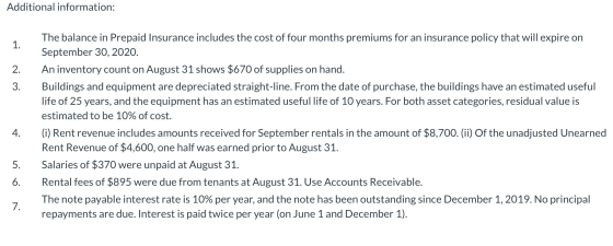 Additional information: 1. 2. 3. The balance in Prepaid Insurance includes the cost of four months premiums for an insurance
