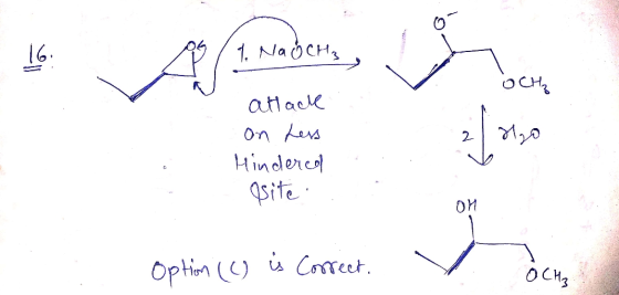 16: 1. Na ÓCH3 o attack on hers Hindered site . Option () is correct. OCH₂