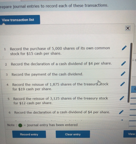 repare journal entries to record each of these transactions. View transaction list X Record the purchase of 5,000 shares of i
