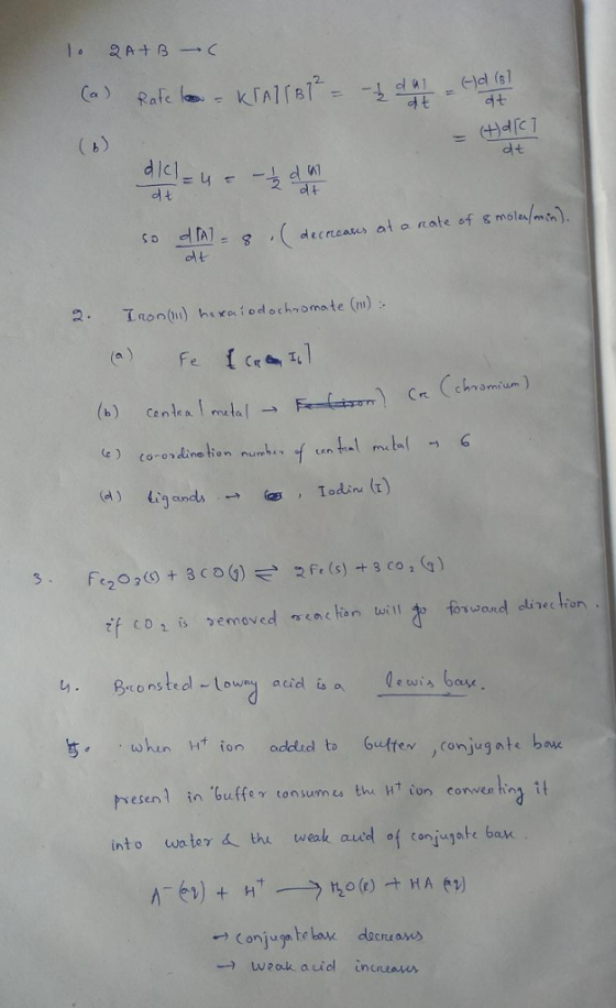 2. dt dic] dt o A (decrea at a nate of molemta) t. Btons ted ow a cid i when n addid to Gufer conjugate bose Psesen in buffer