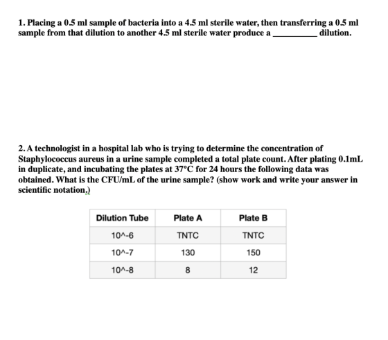 1. Placing a 0.5 ml sample of bacteria into a 4.5 ml sterile water, then transferring a 0.5 ml sample from that dilution to a