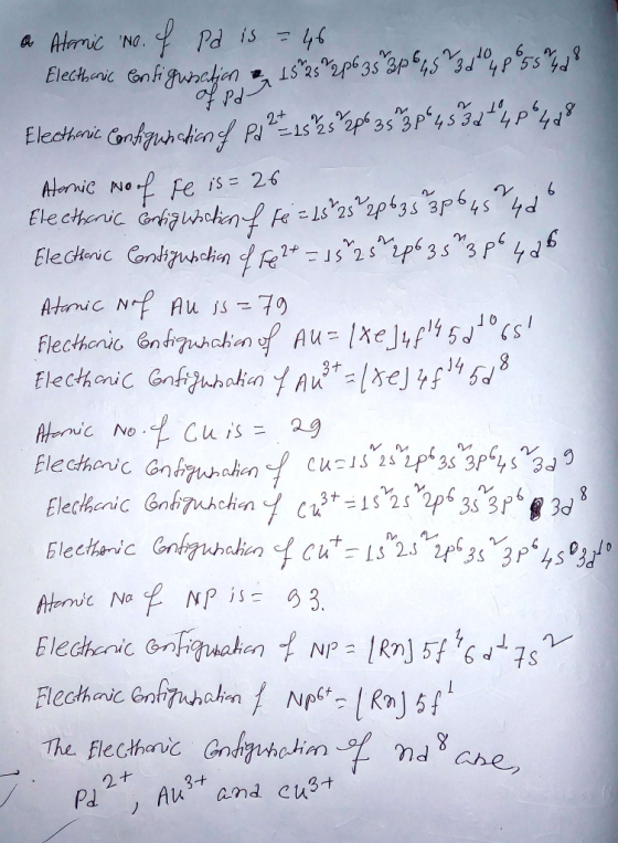a Alamic No. of Pd is =46 Electharic Configubation ents252p635°3p64513d4p55d8 Eleethnic Configuration of Pd 2 - 15 25 206