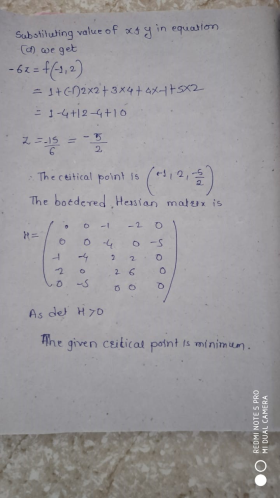 Substiluting value of xf g in equation o we get - 62 = f(-1,2) = 1+ CD 2x2 + 3x4 + ax 4+5X2 - 1-4+12 -4+10 2.5 = 2 . The crit