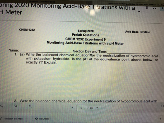 Academics - UCONNECTOUCO Bring 2020 Monitoring Acid-Here Titrations with Me oring 2020 Monitoring Acid-Base H Meter trations