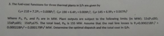 Economic Operation And Control Of PS N N N N N 3 The Fuel cost 