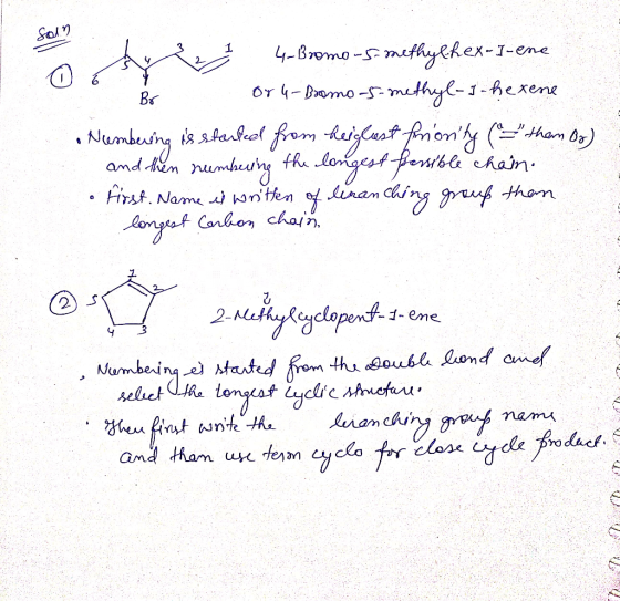 Saln 3 4-Bromo-mefhyehex-1-ene 2 Or 4-Domo-methye-1-hexene B& -S- umbuny fhe longest febe chan amd en embesry Firat. Name nth