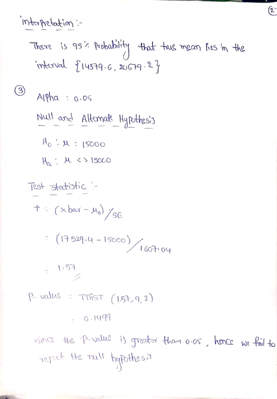 2 Treve ;s 95% Pobability that tugngar [ies in the eS m 3 Null and Allumak ypothesy Test statiotic SC (1529.4 Isoco) 6o7 0 1,57 P valbe TDIST (5,9,2) 0 1499