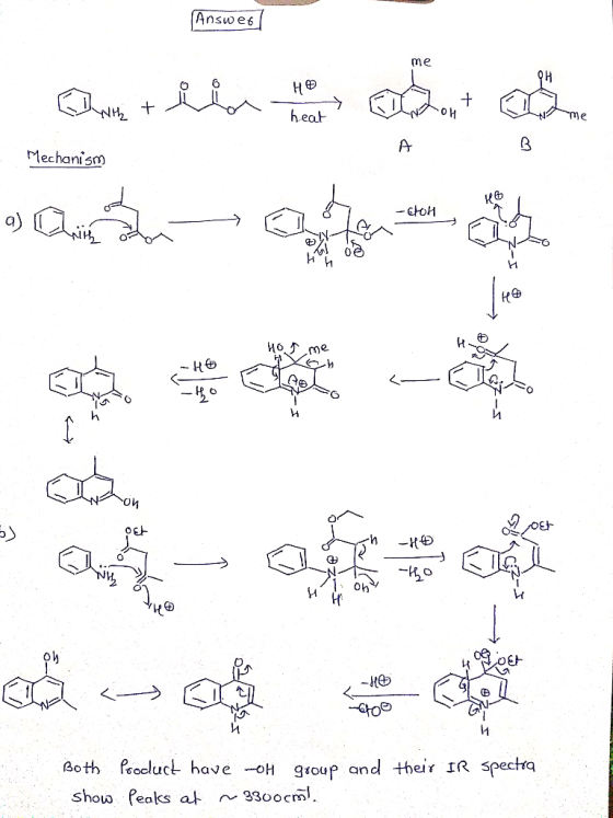 Answer Answer me { $ _ heat A Mechanism -60M Mofee YoM (A6 262- ܘ A- kh - f ܛܼ ܘ%- ܐܘܪܘ -ܪܘ - ܝ ܀ Both Product have -OH group