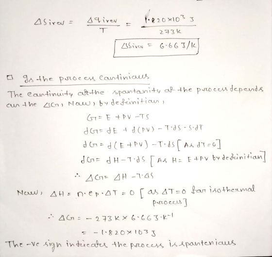 A Sirev= sqirer - 1.820x1033 273k Esiva = 6.663/k o go the process Cantiniaus The continuity at the spontanity of the process